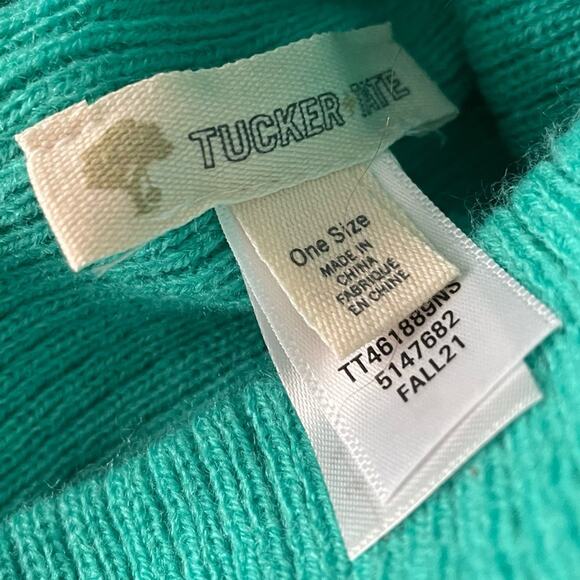 Tucker + Tate Kids Gray Green Teal Rainbows Pattern Pom Beanie Girls OS NWOT - Picture 3 of 4